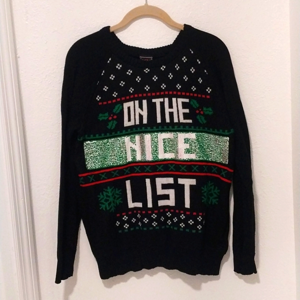Women's ugly Christmas Sweater naughty nice list size L